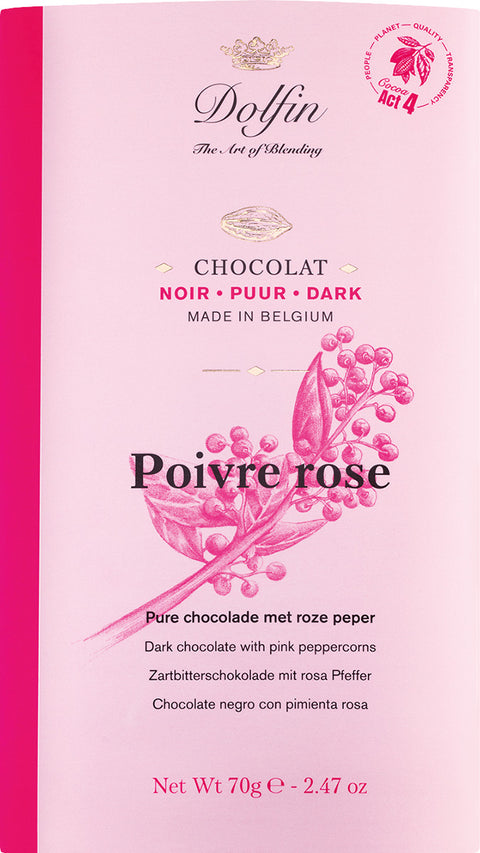 Dolfin Zartbitterschokolade mit rosa Pfeffer